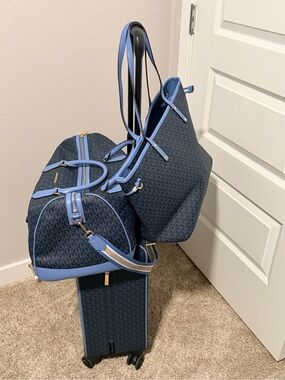Michael Kors Navy and Light Blue MK Monogram Rolling Luggage Set